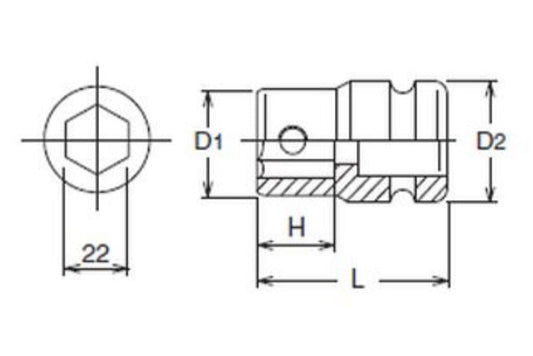 Koken Schlagadapter 1 Zoll Aufnahme 22 mm Innensechskant