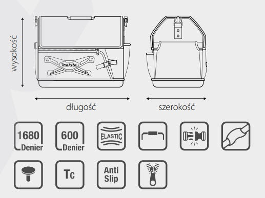 Makita Offene Werkzeugtasche mit Klappe – Strapazierfähiges 1680-Denier-Polyester
