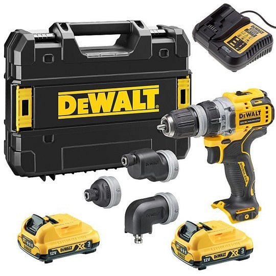 DeWALT DCD703L2T-QW Akku-Bohrschrauber – 4 Austauschbare Köpfe für Vielseitige Anwendungen