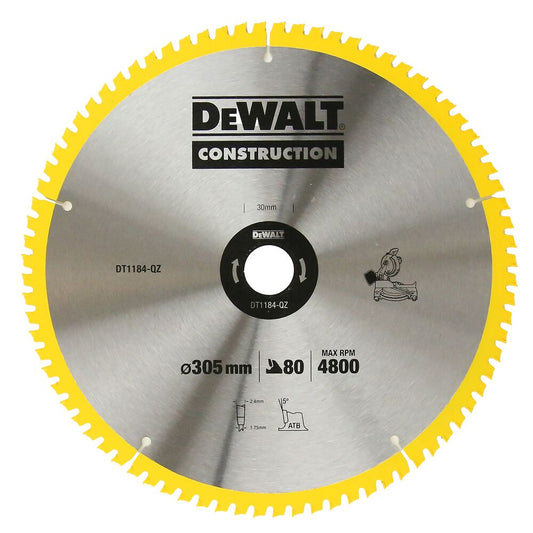 DeWALT Kreissägeblatt DT1184 18 V 305 mm Loch 30 HM Zähne