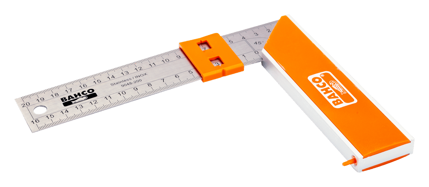 BAHCO Vierkantlehre Edelstahl 200mm – Präzise Winkelmessung bis 90° und 45°