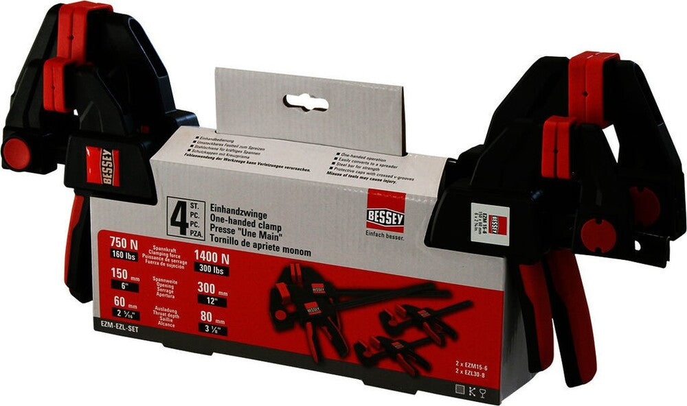 Bessey EZM-EZL-SET – Set Mit 4 Schnellspannklemmen Für Einfache Universal-Befestigung