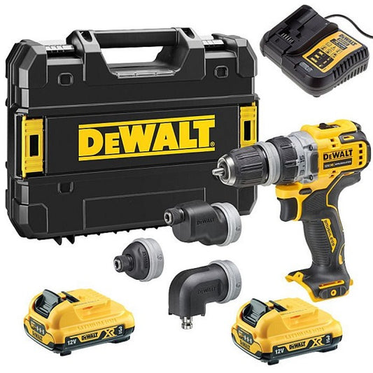 DeWALT DCD703L2T-QW Akku-Bohrschrauber – 4 Austauschbare Köpfe für Vielseitige Anwendungen