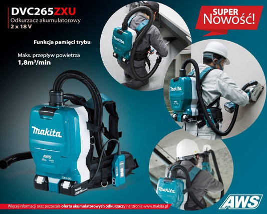 Makita Rucksackstaubsauger DVC265ZXU 2 x 18 V Dauereinsatz