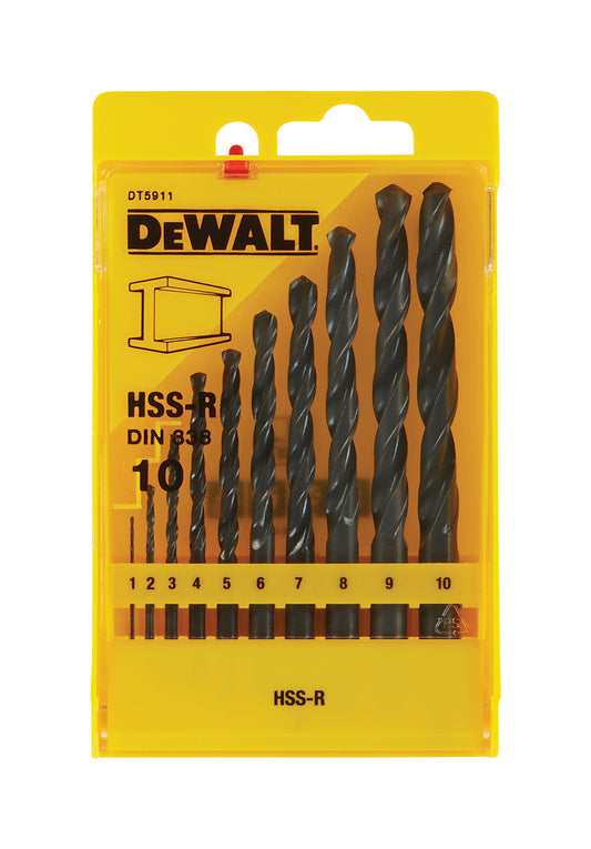 DeWALT DT5911-QZ 10-teiliger HSS-R Metall-Bohrer-Satz – Hochflexibel und Bruchfest