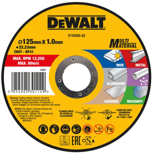 DeWALT 125 mm Multi-Material-Trennscheibe DT20595 – Hohe Haltbarkeit für Edelstahl und Metall