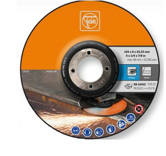 Fein Metall Edelstahl INOX Schleifscheibe 125/22,23/6mm – Schnelles Schleifen von Schweißnähten