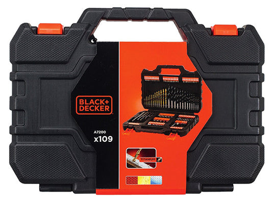 BLACK+DECKER A7200 Set – 109-teiliges Bohrer- und Steckschlüsselset im Praktischen Kunststoffkoffer