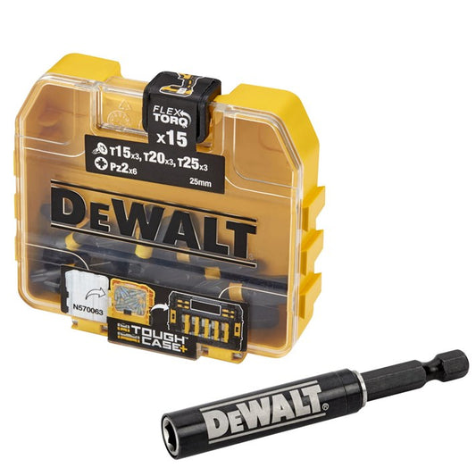 DeWALT Satz Mit 15 Schlagscheiben TX15 TX20 TX25 PZ2 – Verbesserte Drehmomentübertragung Mit Flexi-Torsionszone