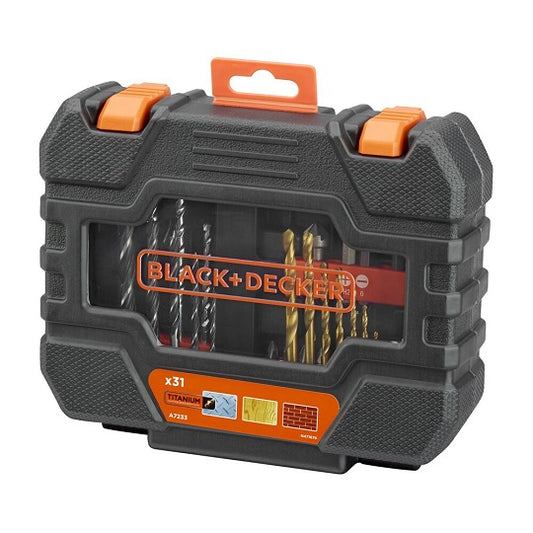 BLACK+DECKER A7233-XJ – 31 Stück 1/4 Zoll Bohrer Set mit Titan-Metallbohrern