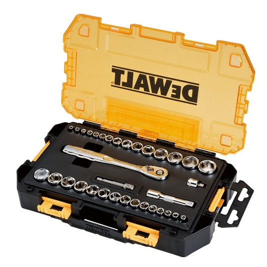 DeWALT 34-teiliger Satz 1/4"- und 3/8"-Knarreneinsätze – Professionelles Werkzeugset für Mechaniker