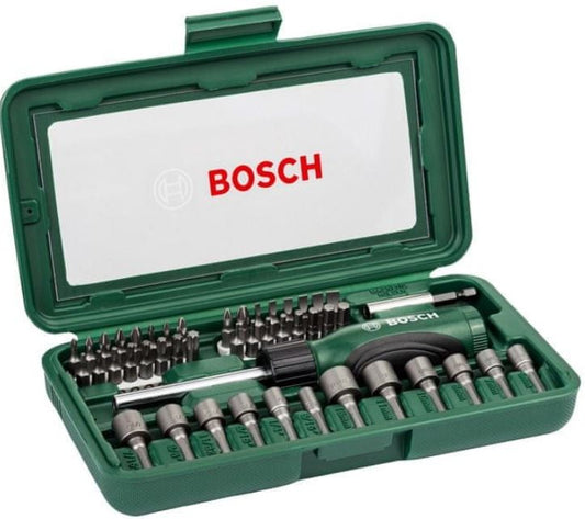 BOSCH 46-teiliger Bit- und Steckschlüssel-Satz 2607019504 – Praktischer Kunststoffkoffer mit Vielfältigen Schraubendreher Rädern