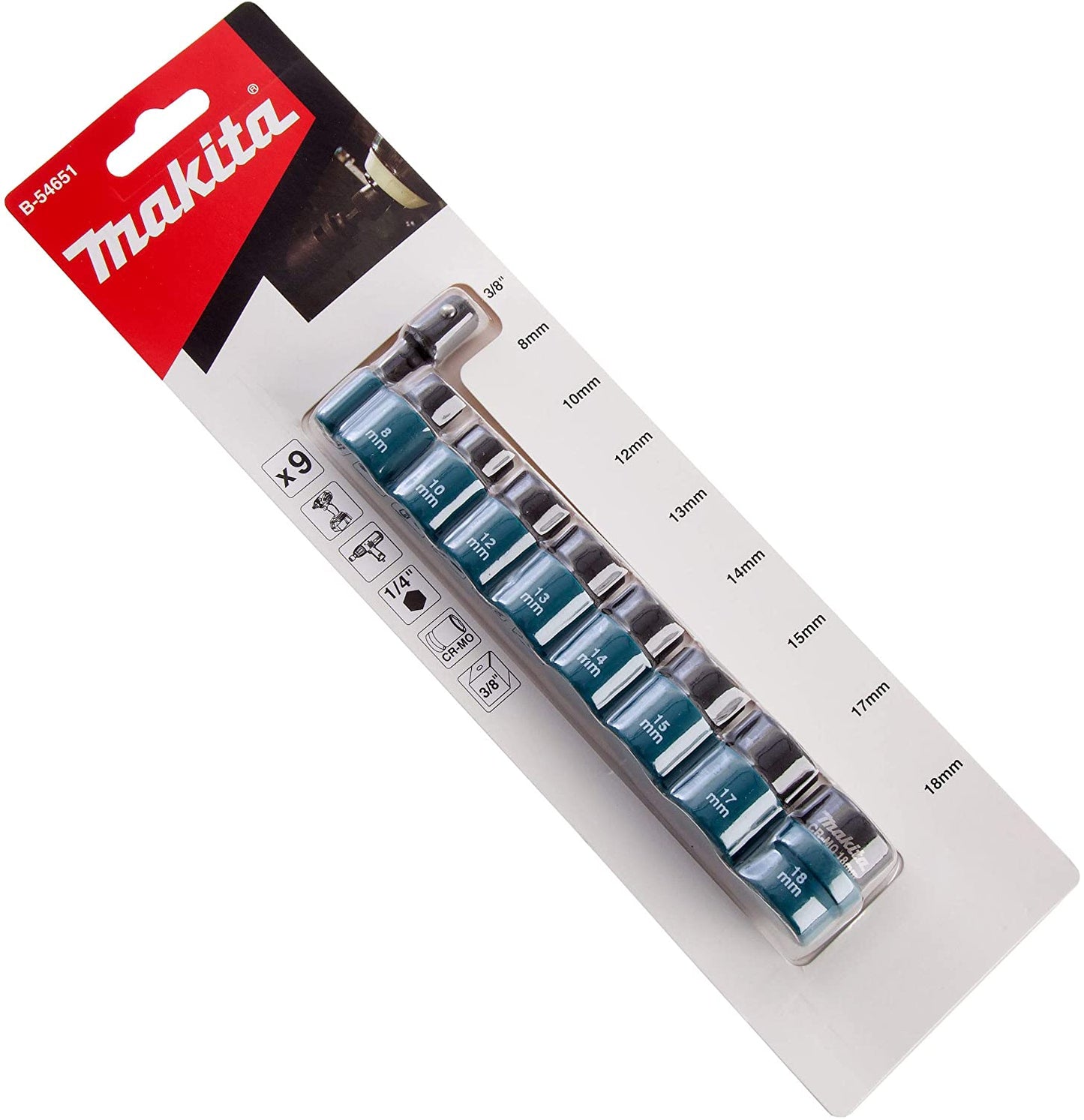 Makita Schlagschraubereinsätze 18 V 3/8 Zoll Acht Stück Set