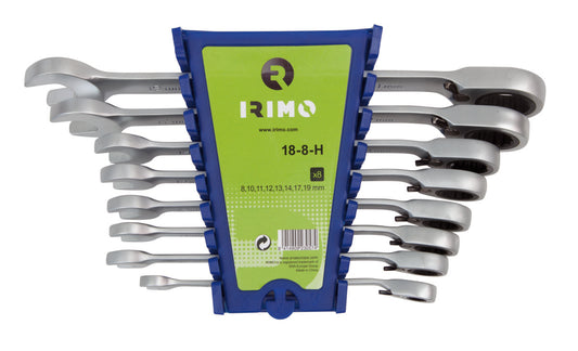 IRIMO 8-Teilig Ratschenringschlüssel-Satz 18-8-H – Hochfester Stahl mit Starkem Ratschenmechanismus